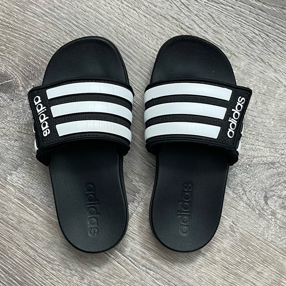 Kids’ Adidas Black and White Slides